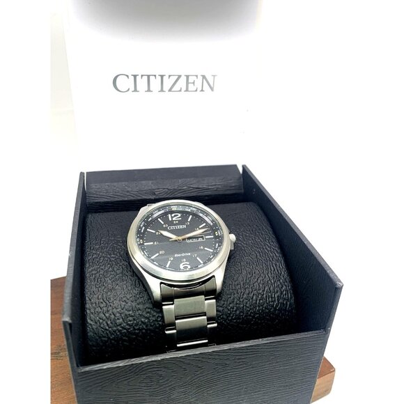 Citizen Men's Watch AW0110-58E Eco Drive Black Dial Day Date Silver Steel 44mm - Picture 3 of 15